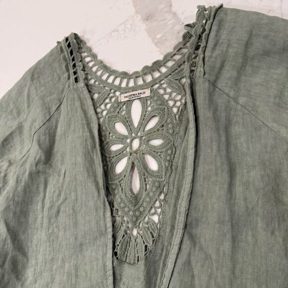 Valentina Naldi Italy OpenFront Linen Crochet Kimono Jacket Womens OS Sage Green - Picture 6 of 10